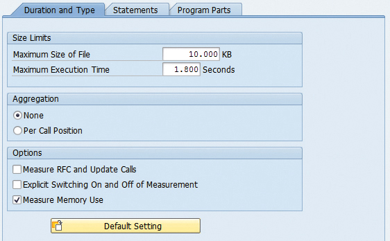 Figure 2 — Define how SAT will perform the measurements on the Duration and Type tab
