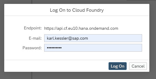 Figure 27 — Log on to the Cloud Foundry endpoint