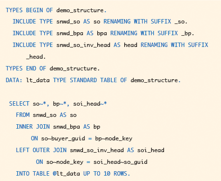 Figure 1 — New Open SQL syntax in an example ABAP program