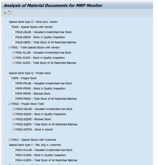 Figure 14 — MDA Analysis Tab, Tables for Special Stock type Vendor, Project and Customer