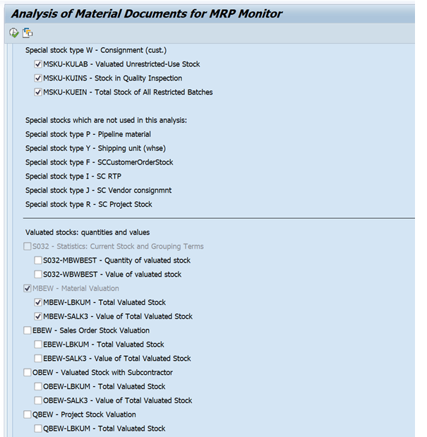 Figure 15 — MDA Analysis Tab, Tables for Special Stock type Consignment & Material Valuation