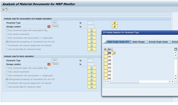 Figure 16 — Analysis of Material Documents for MRP Monitor, Movement Types to Include