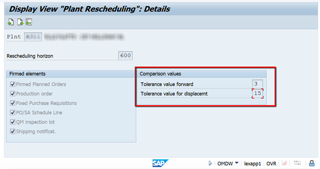 Figure 3: Plant Rescheduling Configuration Using Transaction OMDW