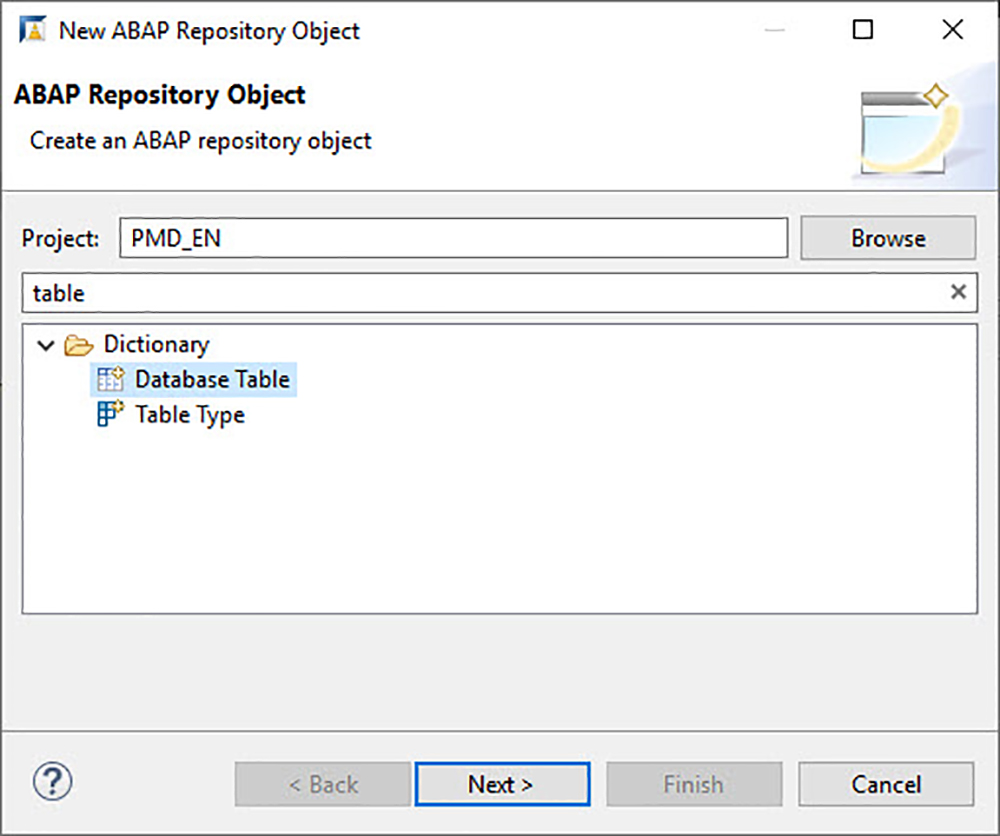 Figure 8 — Choose the Database Table tool to create a database table