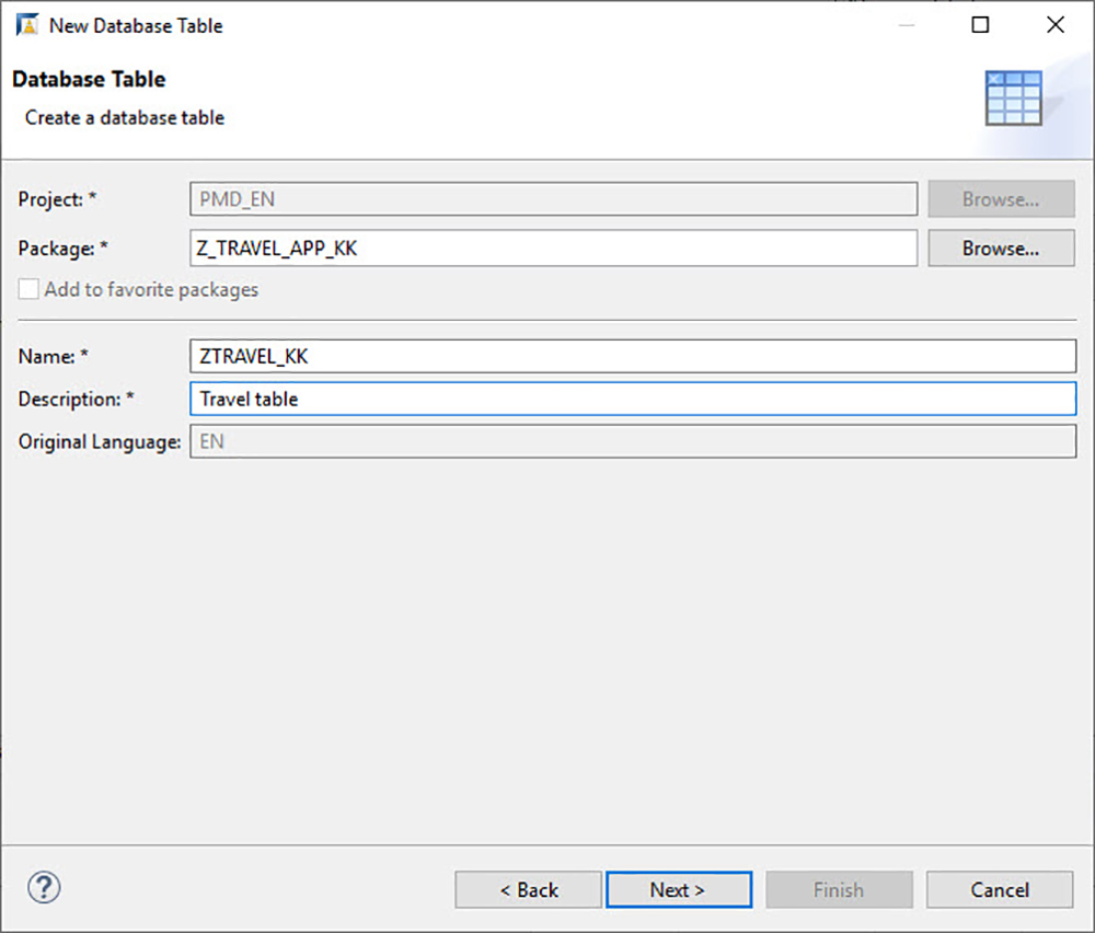 Figure 9 — Define a database table to contain the travel requests