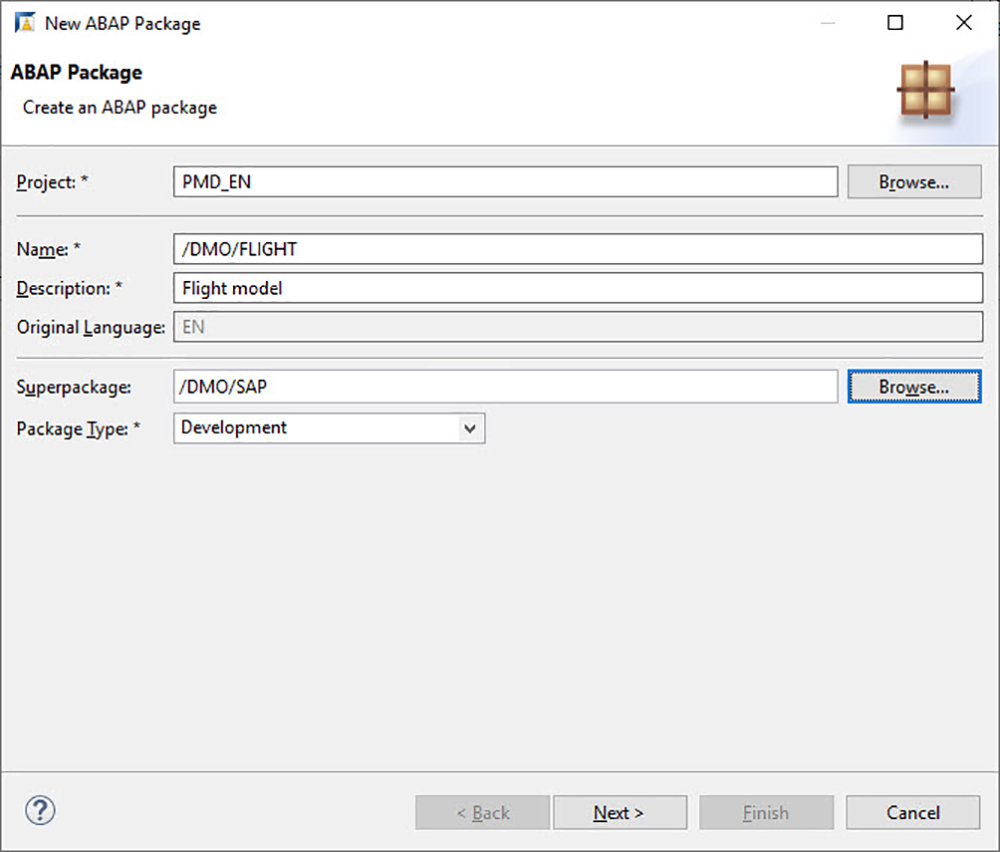Figure 10 — Create a new package for the flight data model