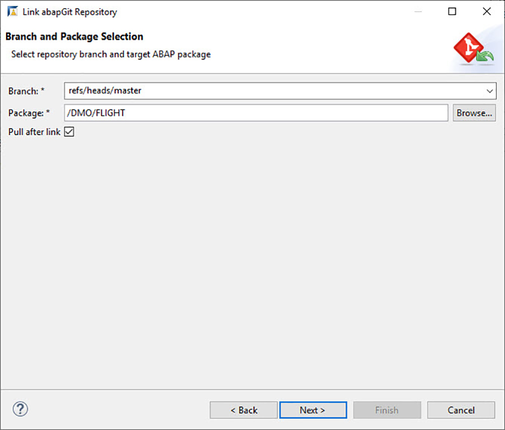 Figure 12 — Specify the target package for the flight data model content