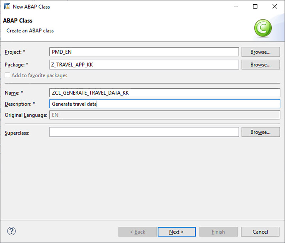 Figure 16 — Define an ABAP class to fill the database table with data