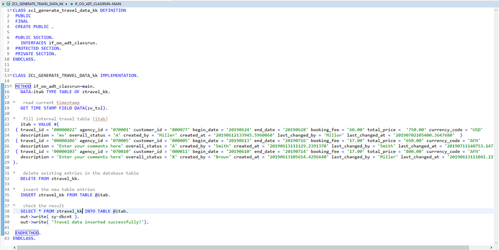 Figure 17 — Add SQL inserts to the class implementation