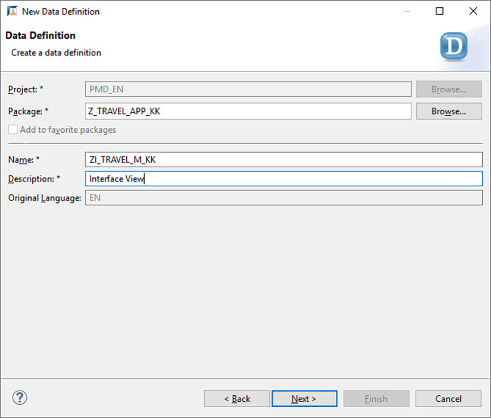 Figure 19 — Create a data definition for the CDS view