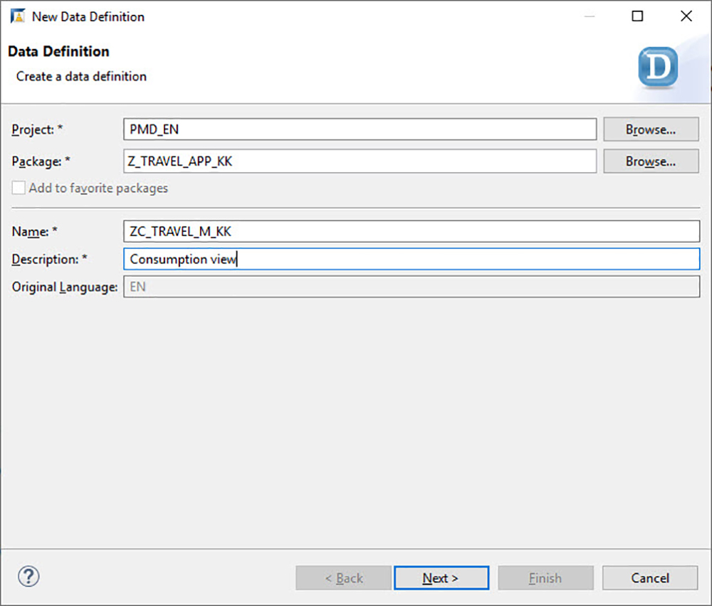 Figure 21 — Create a data definition for the consumption view