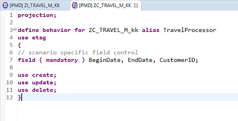 Figure 31 — The behavior definition for the ZC_TRAVEL_M_KK consumption view
