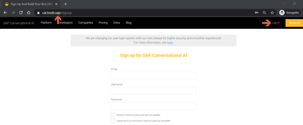 Figure 1—SAP Conversational AI registration