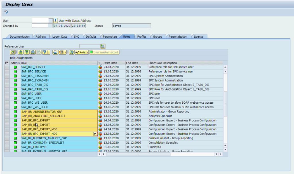 Figure 5— Required Security Roles for SAP S4HANA Finance for Group Reporting