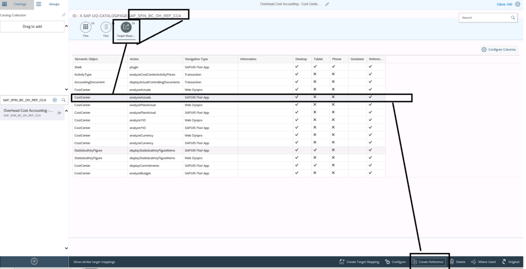 Figure 11— Select the Action analyzeActuals and Navigation Type Web Dynpro to create a new reference