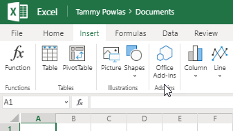 Figure 2—Select Office Add-ins to start using SAP Analytics Cloud, add-in for Microsoft Office
