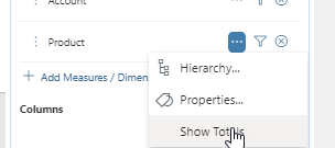 Figure 4—Properties, Hierarchy, Show Totals context menu