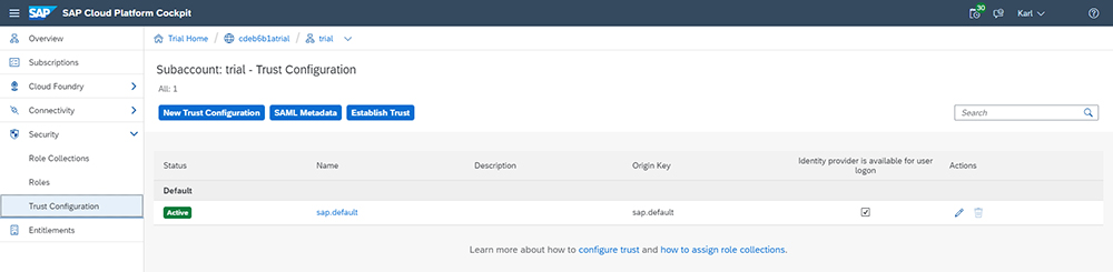 Figure 7 — Select the default trust configuration to view the authorizations