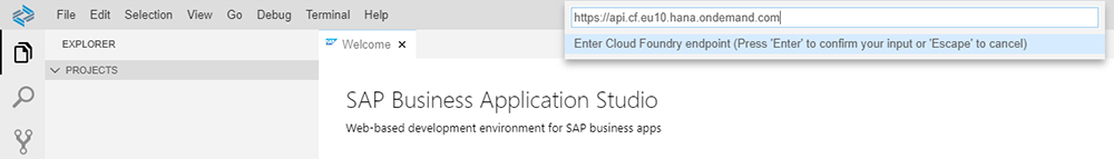 Figure 13 — Enter your Cloud Foundry endpoint URL to enable SAP Business Studio to access back-end resources
