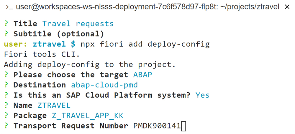 Figure 31 — The npx fiori add deploy-config command configures the deployment