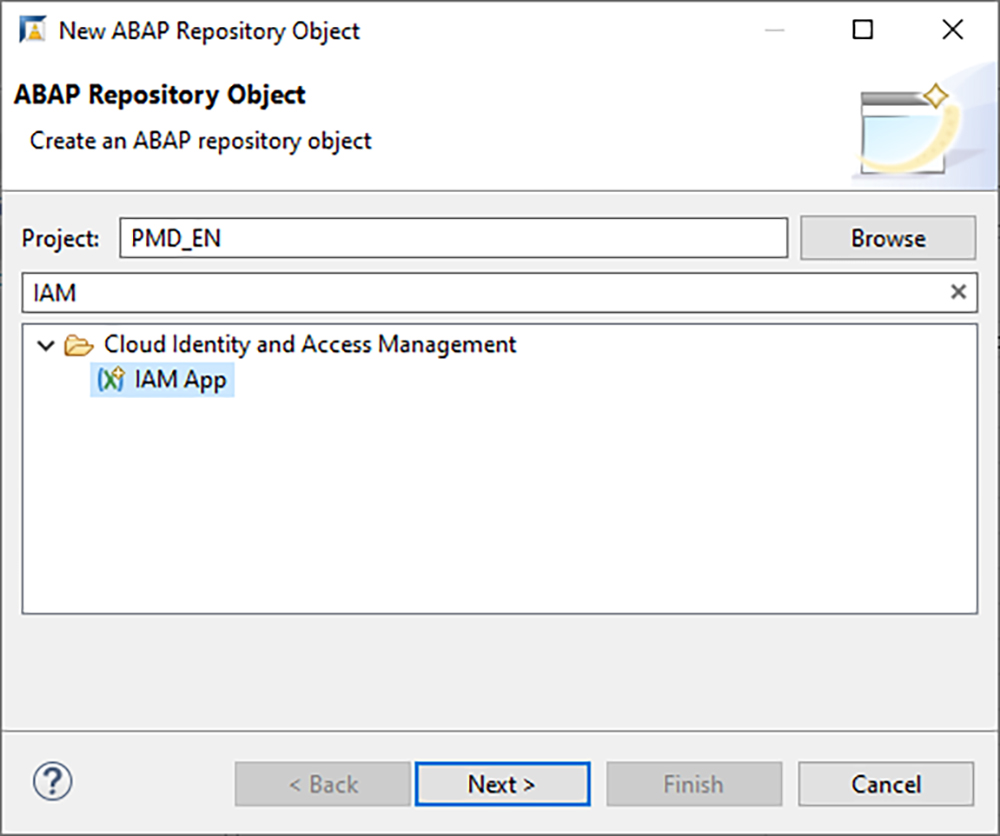 Figure 36 — Create an identity and access management (IAM) application to represent the launchpad tile for the application