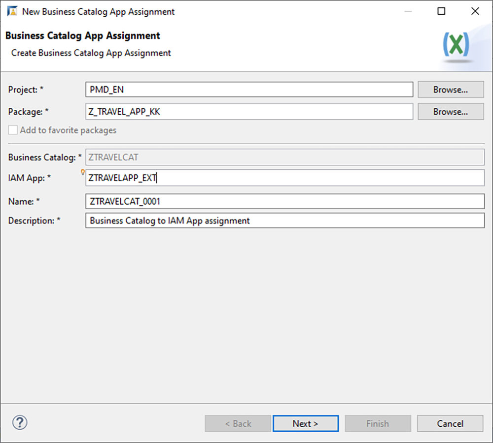Figure 42 — Assign an application to the business catalog