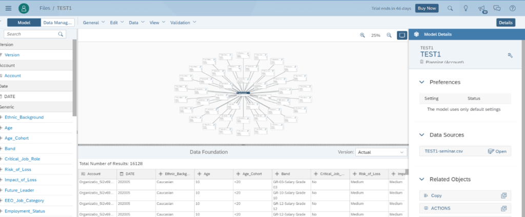 Figure 10— Reviewing the Model created to be used for Data Actions