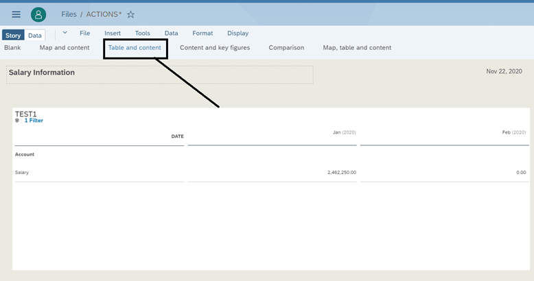 Figure 11— Reviewing the Story to be used for Data Actions