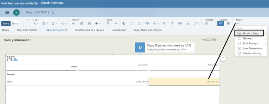 Figure 21—Saving and Publishing your Data after manual input