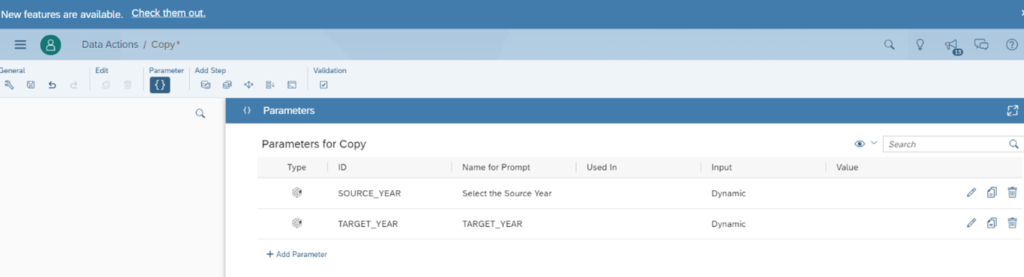 Figure 5—Final Parameters set up for SOURCE_YEAR and TARGET_YEAR