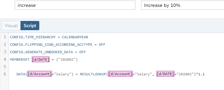 Figure 8—Implementing a Script Program to increase Feb 2020 by 10%