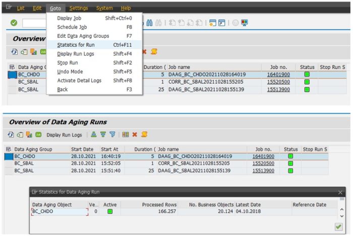 Data Aging job run log