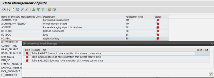 Error shows Data Aging object active without partition - image